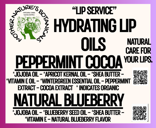 "Fresh Face"- Natural Lip Oils with Collagen (Peppermint Cocoa or Natural Blueberry)