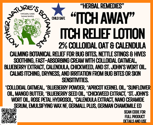 "Herbal Remedies" "Itch Away" Calming, 2% Colloidal Oatmeal Itch Relief Lotion with (Calms bug bites, hives )