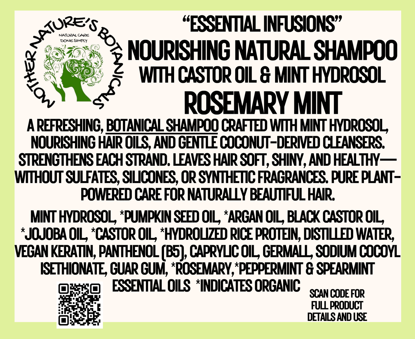 "LUXURY LOX" Nourishing Natural Shampoo with Castor Oil & Mint Hydrosol - Rosemary Mint