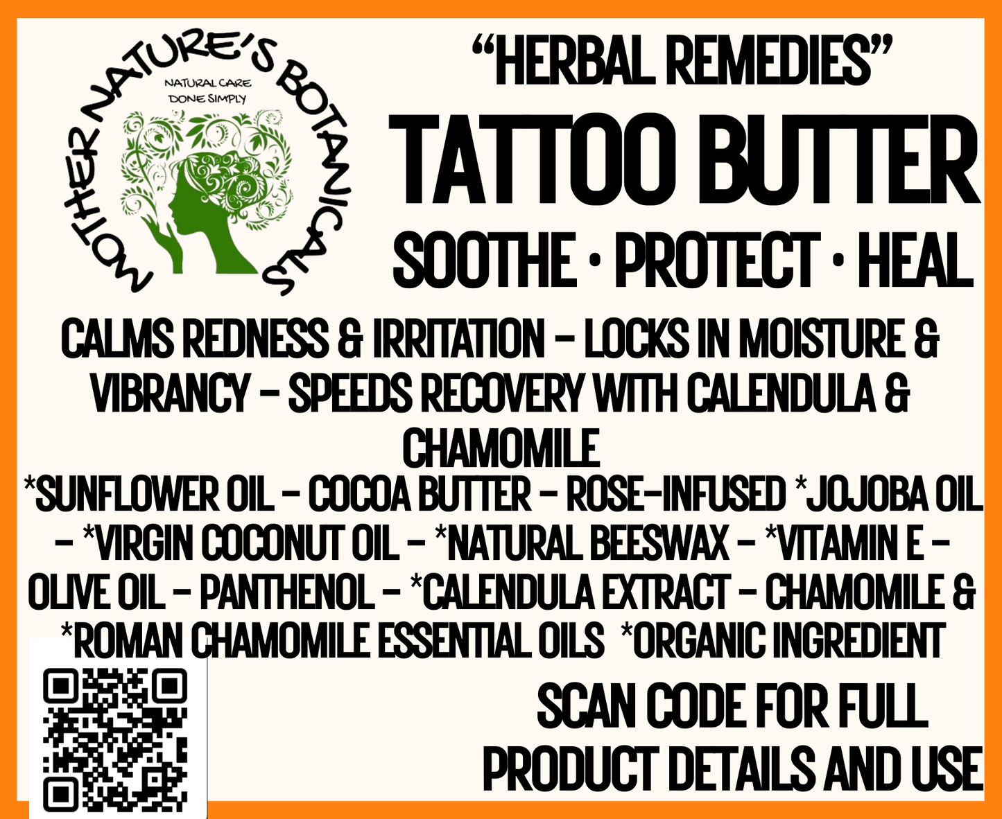 "Herbal Remedies" 100% Natural Tattoo After Care Butter (For new or old ink)