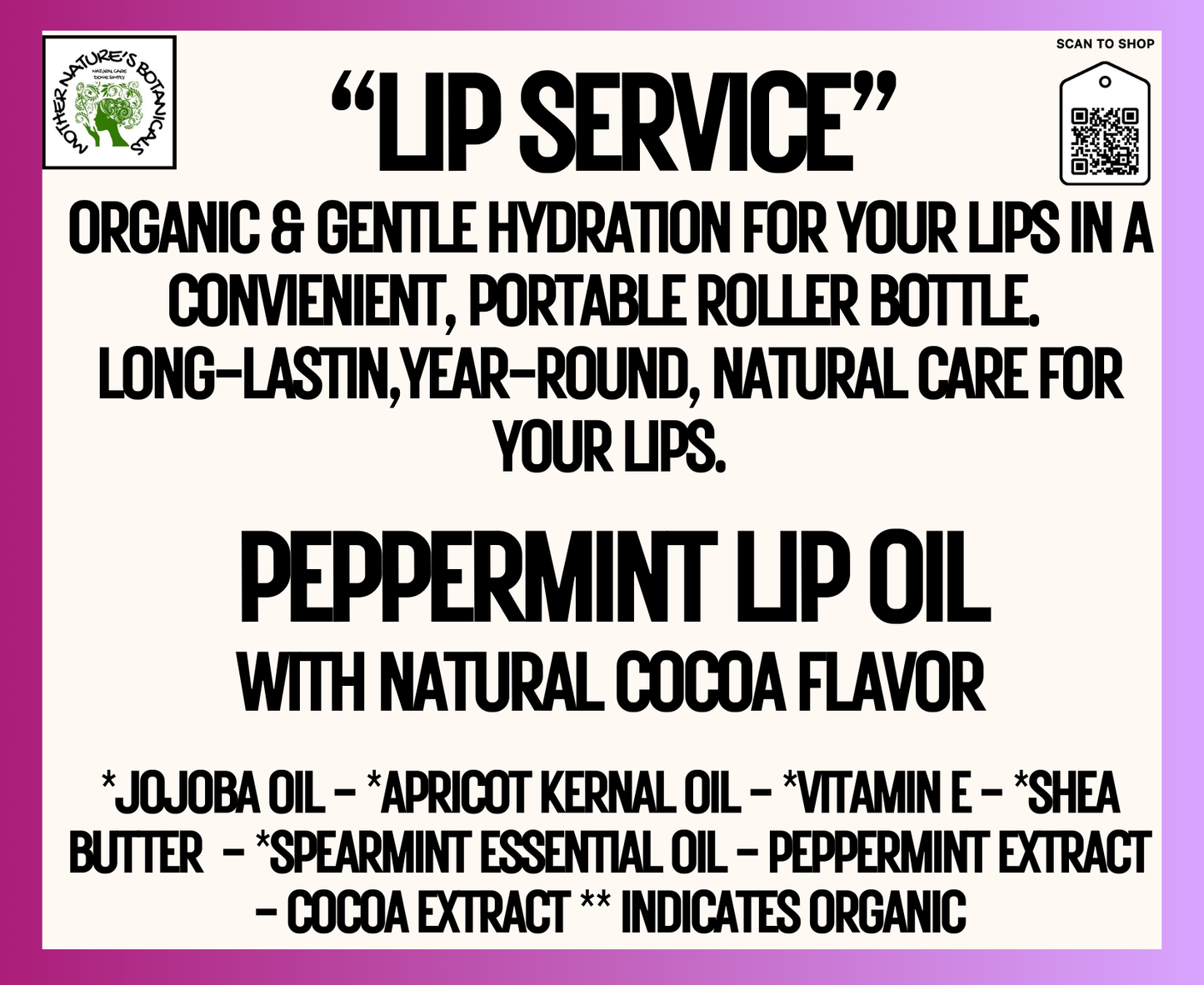 "Fresh Face"- Natural Lip Oils with Collagen (Peppermint Cocoa or Natural Blueberry)