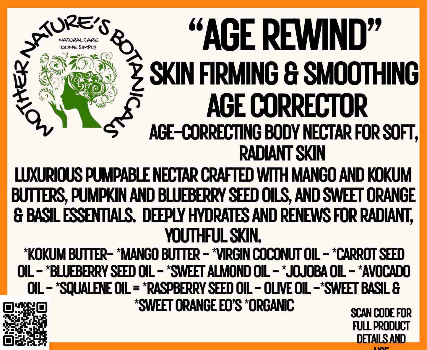 "AGE REWIND", Skin Smoothing Body Nectar (for Mature, Sun-Kissed & Dry Skin)