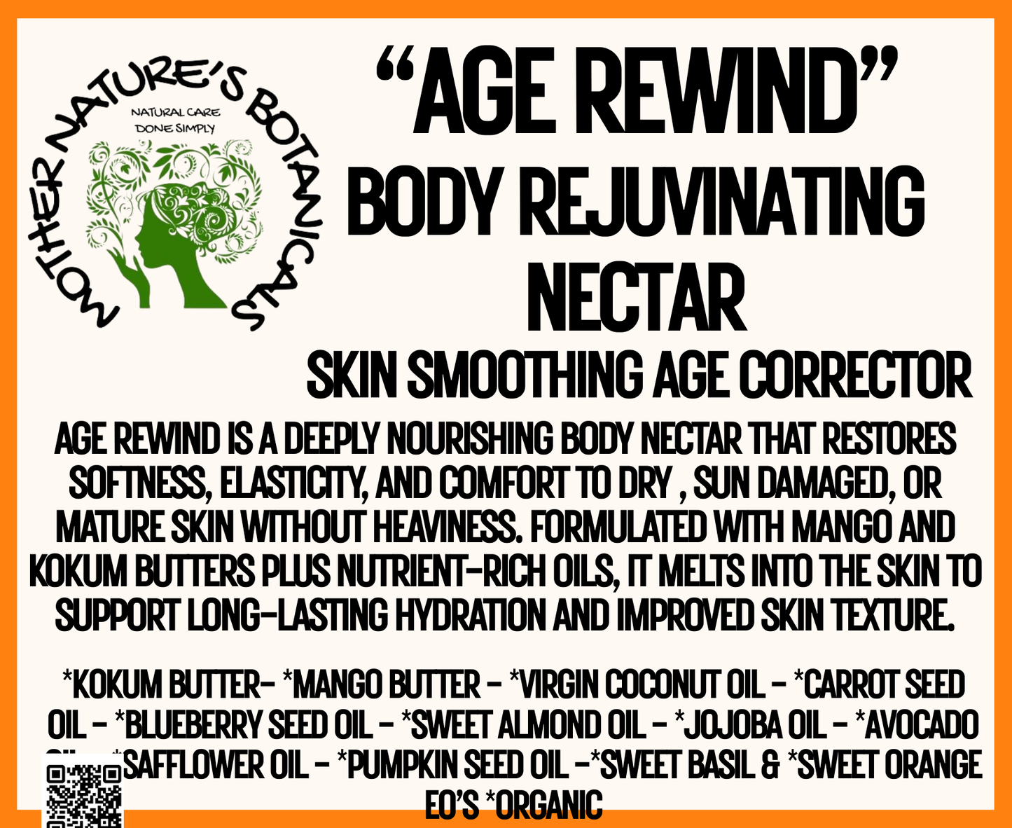 "AGE REWIND", Nourishing Body Nectar with Sachi Inchi and Blueberry Seed Oil (for Mature, Sun-Kissed & Dry Skin)