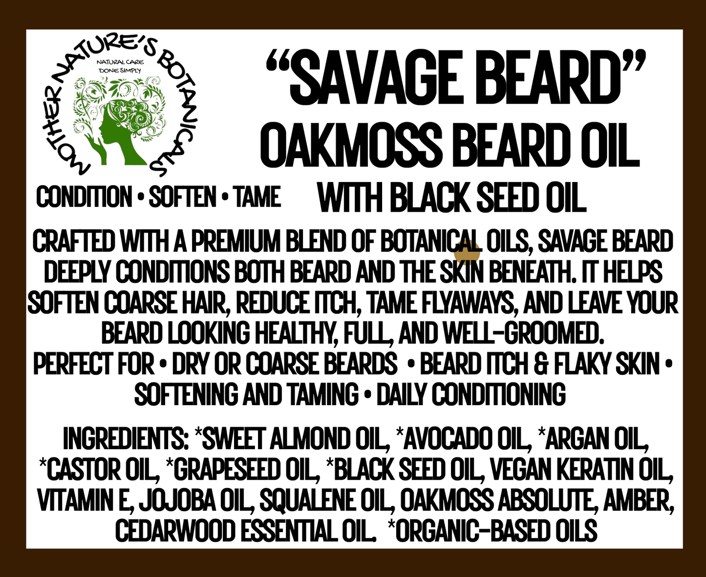 "Savage Beard" - Premium Botanical Beard Conditioning Oil with Black Seed Oil