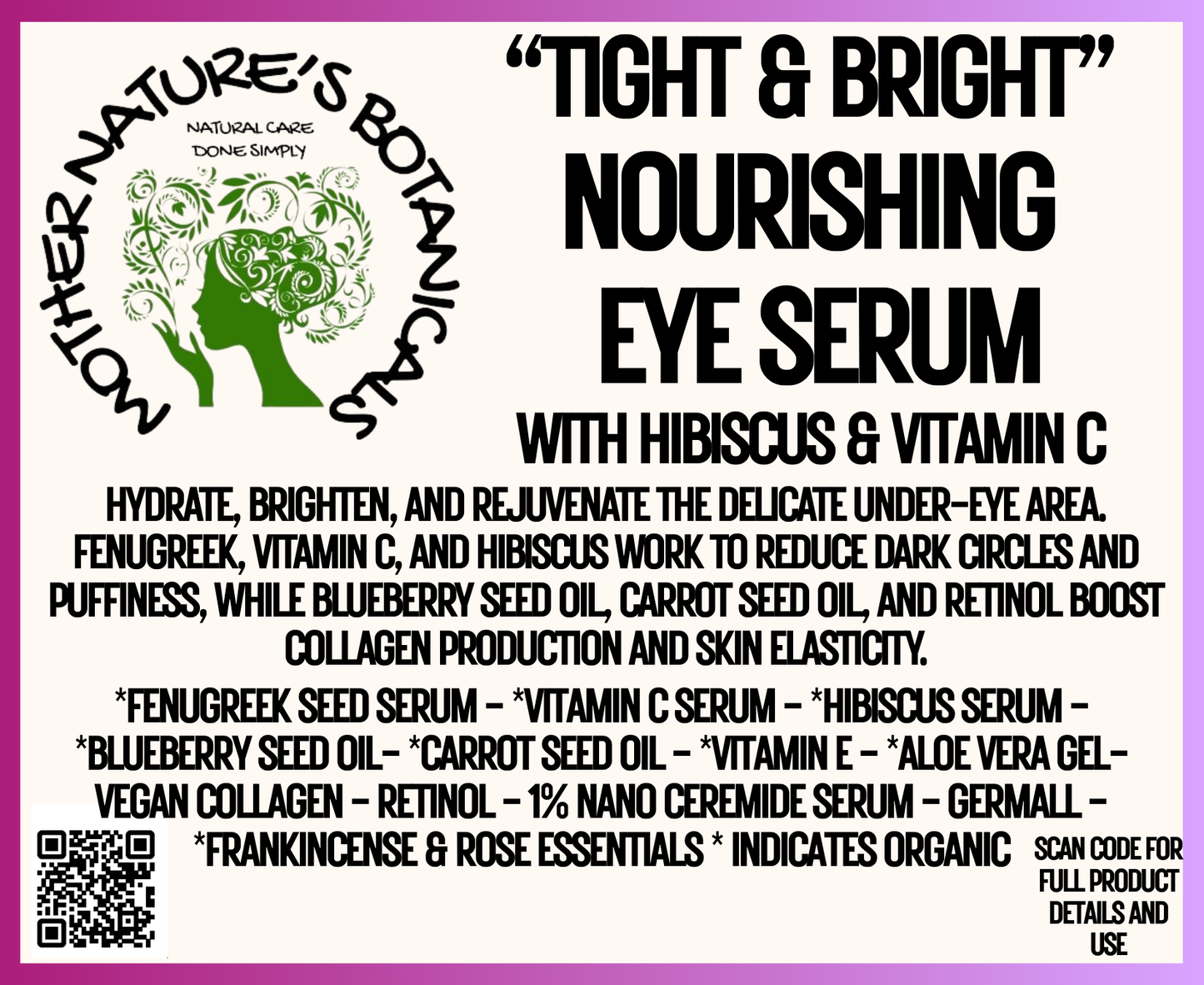 "Fresh Face" "TIGHT & BRIGHT" Nourishing Eye Serum with Hibiscus Flower & Blueberry