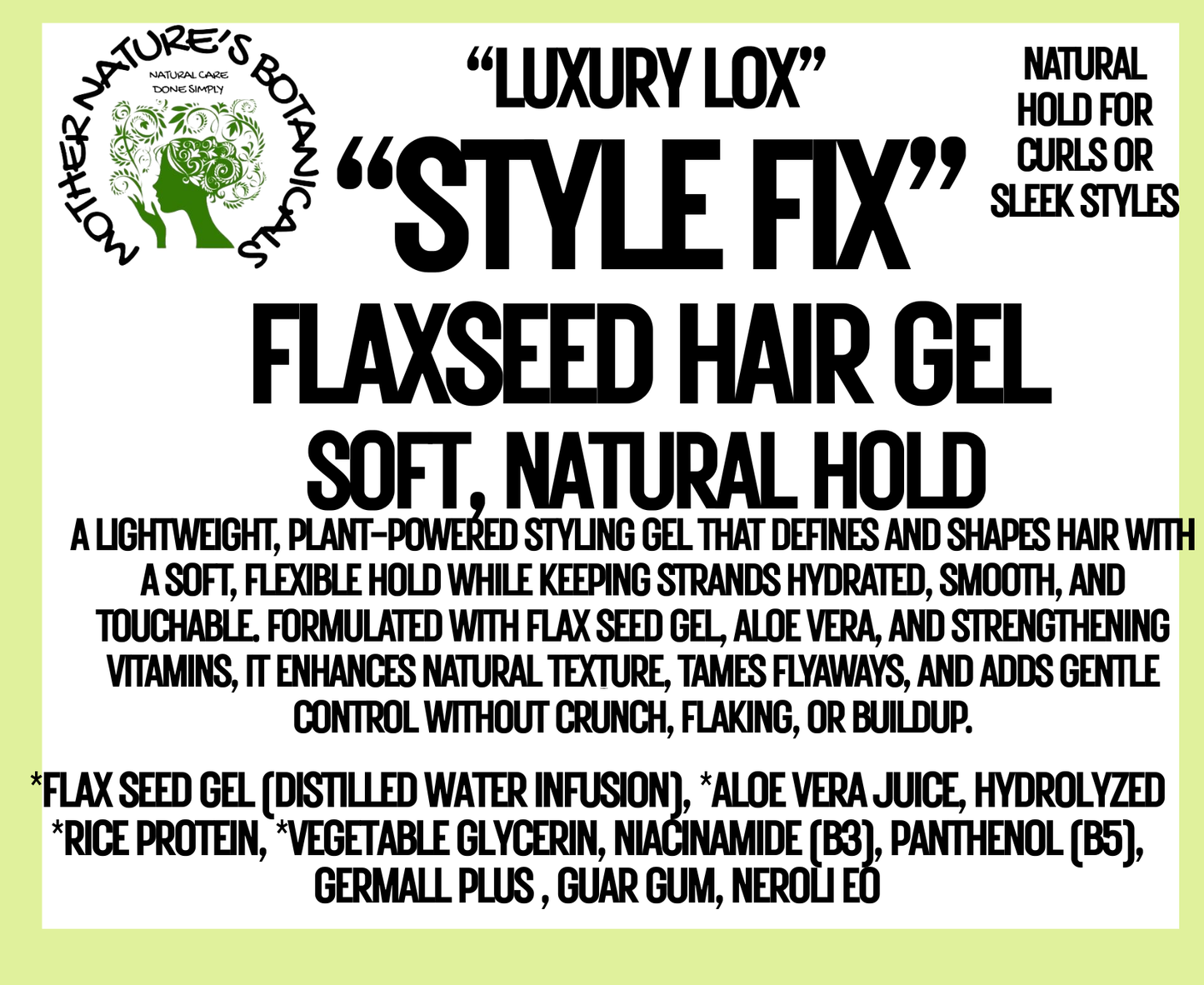 "LUXURY LOX" "Style Fix" Lightweight Curl Gel with Pro Vitamin B5