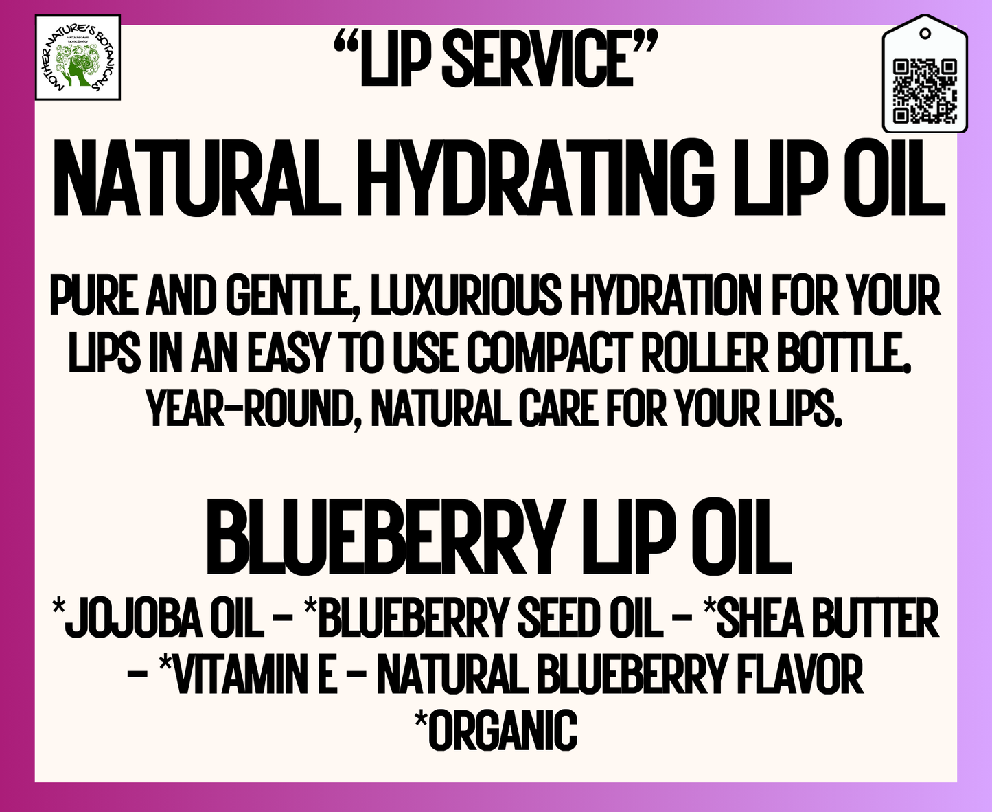 "Fresh Face"- Natural Lip Oils with Collagen (Peppermint Cocoa or Natural Blueberry)