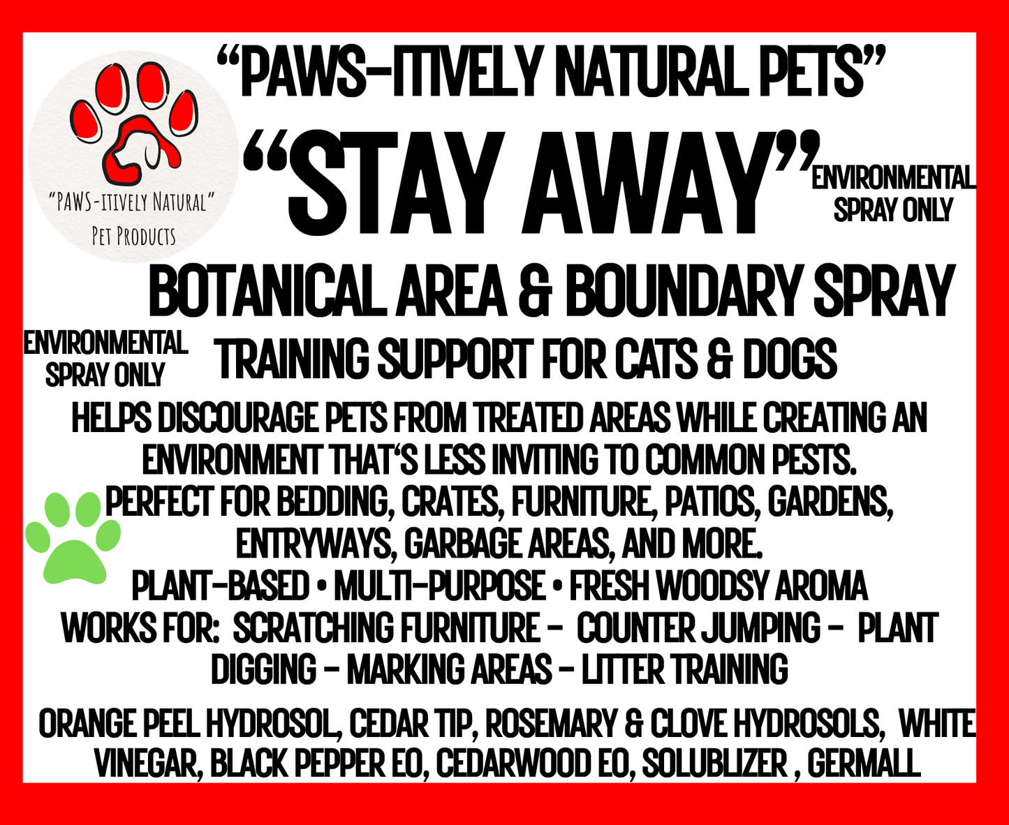 Stay Away -Botanical Area & Boundary Spray for Pets