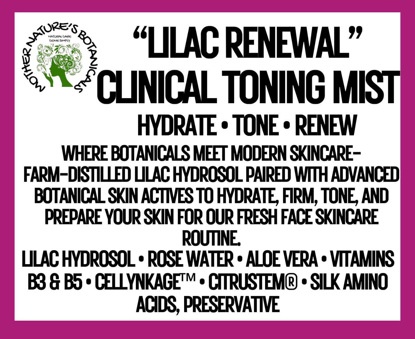 Fresh Face - Lilac Renewal Toning Mist - Hydrate, Tone & Renew