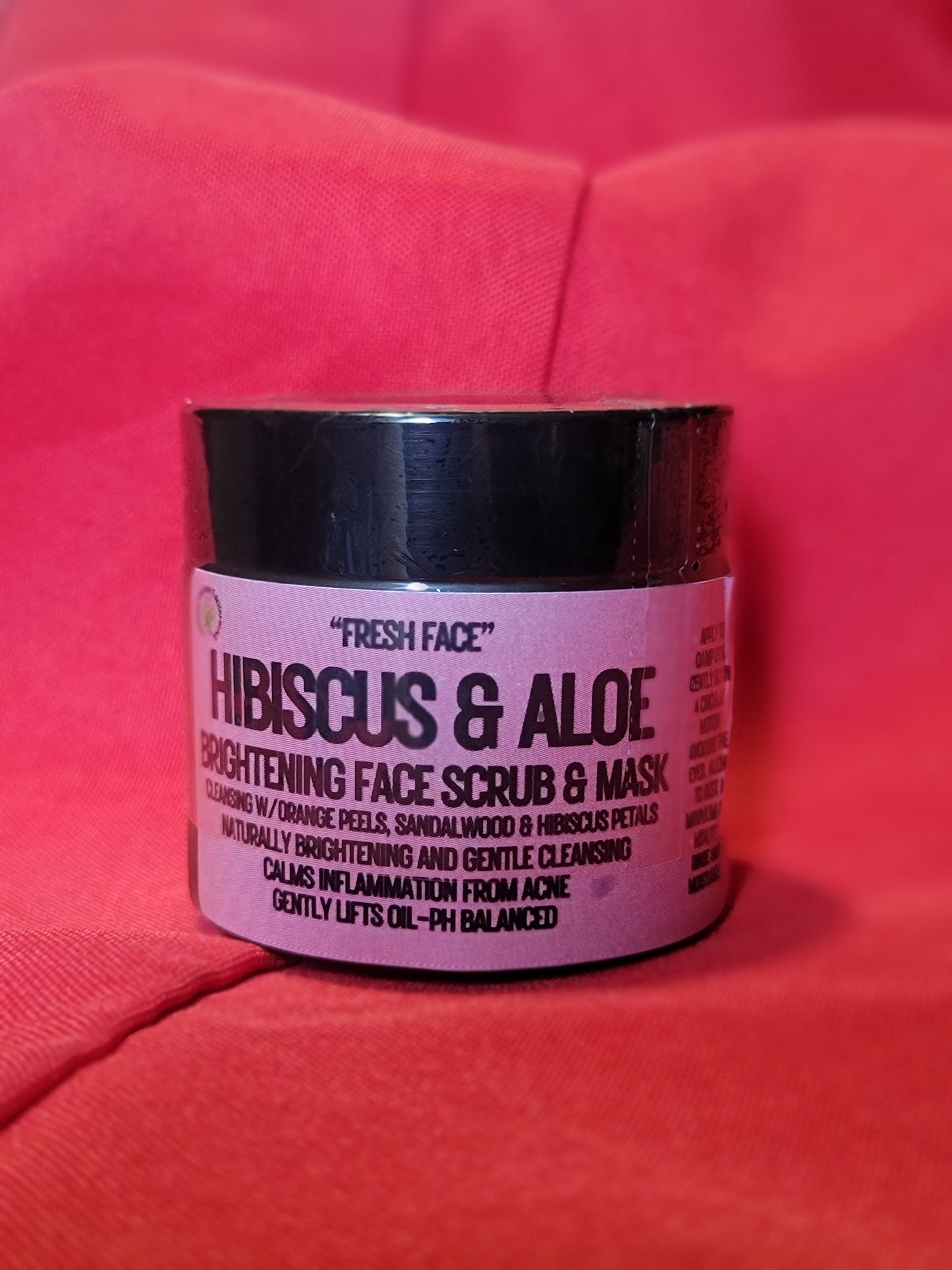 "Fresh Face" - Hibiscus & Aloe - Cleansing Face Mask &  Scrub (with orange peels, sandalwood & rose hydrosol)