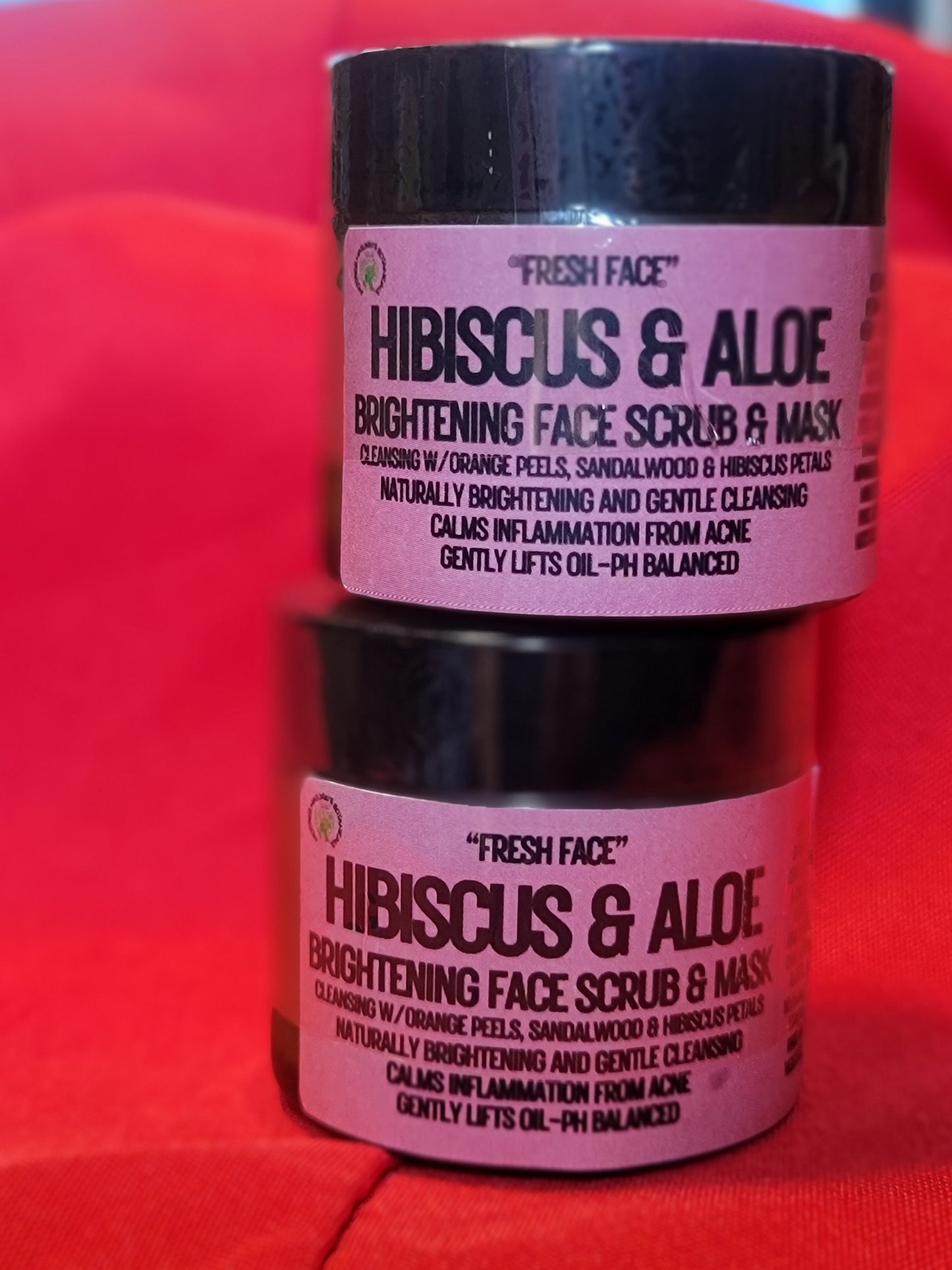 "Fresh Face" - Hibiscus & Aloe - Cleansing Face Mask &  Scrub (with orange peels, sandalwood & rose hydrosol)